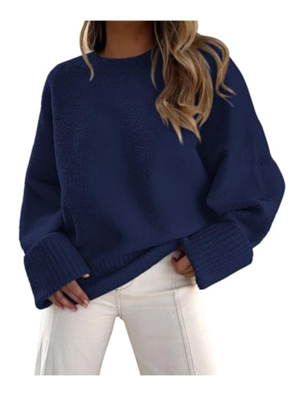 Fuzzy Oversized Crewneck Pullover Sweater Long Sleeve Relaxed Fit